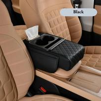 Automobilio centrinės konsolės porankio pagalvėlė su 2 puodelių laikikliais, porankio paaukštinimo pagalvėlė, automobilio porankio užvalkalas-pagalvėlė visų sezonų juoda