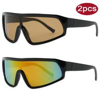2pcs Stylish New Sports Sun Glasses One Piece Personalized Square Glasses Women Punk Style Outside Cycling Eyeglasses Unisex