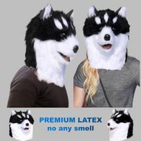 Black and white plush husky latex mask One size fits all adults balta
