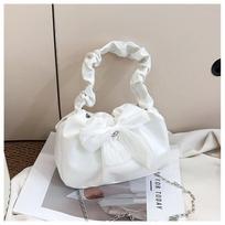 Fashi Bow Crossbody Bag Sweet Pleated Handle Shoulder Bag Simple Versatile Comfortable and Versatile Texture Cosmetic Bag balta