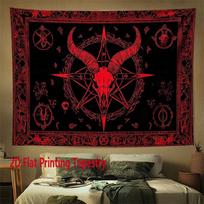 2D Dark Satanic Goat Head Tapestry Red Pentagram Occult Symbols Witchcraft Wall Decor 47.2x31.5inch/120*80cm