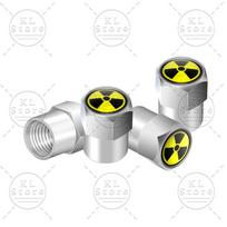 4Pcs Radioactive Warning Atomic Nuclear Radiation Emblem Aluminum Alloy Car Wheel Tire Valve Caps Dust Cover Accessories