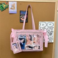 Harajuku Ulzzang Ita Bag Badge Display PVC Transparent Shoulder Bag JK Uniform Handbag  Men rožinė