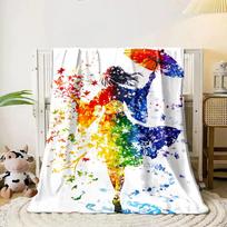 Silhouette of a woman in a kimono with a colorful floral and leaf pattern. for all seasons blanket lunch break throw gift 80cm x 120cm