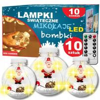 Lampki Choinkowe Świąteczne Bombki Ozdoby Mikołaje 10 Kul Na Usb Led 300 Cm