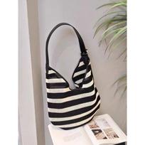 Lazy slack bag summer Korean shoulder armpit bag niche contrasting color black and white striped messenger tote bag