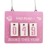 Hanging Book Read Tracker Handmade Wooden Book Counter Has Read Book This Year Bookshelf Hanging Sign Book Lovers Gift rožinė