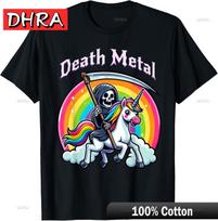 Death Metal Grim Reaper Riding A Unicorn Unisex-Adults T-Shirt Urban Edgy Man Tshirts Casual Cool Edgy T-Shirt Printed for Gifts S