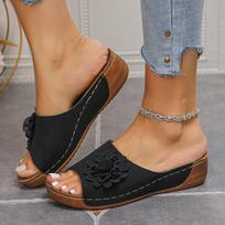 New Women's Shoes: Plus-size Wedge Heels, One-piece Thick-soled Beach Sandals 36 juoda