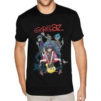 Harajuku Anime Shirt Gorillaz Tee Adult Great Quality Tshirt Retro Manga Graphic Tshirts Men Clothing Overd T Shirt Mens Tee#Color S juoda