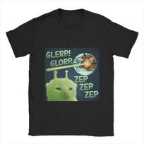 Men's Glorp Funny Alien Cat Brainrot Meme T Shirts Pure Cotton Clothes Crazy Short Sleeve O-Neck T Shirt Printed T-Shirt S juoda