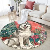 Husky pattern round rug,Carpet Rug for Living Room Bedroom  Playroom ,Non-slip Floor Mat,Holiday Gifts and Birthday Gifts. 80cmx80cm