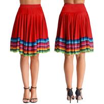 Flamenco Ballroom Costume Dancewear Fancy Dress Long Skirt Colorful Stripe Hem Skirt Women Half Skirt XL 55cm raudona