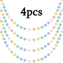 4pcs Pastel Pom Pom Garland Easter Decorations Spring Home Decor Indoor Living Room Wall Classroom Cute Hanging Rainbow Colorful Felt Ball Garland 4pcs