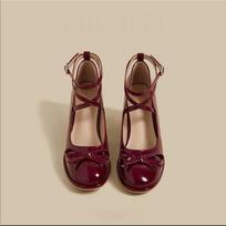 Red Mary Jane Female Pumps Thick High Heels Shoes Female Lolita Square Toe Shoes Spring Fashion Party Leather Woman Shoes 35 raudona