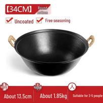 HANDUNYOU 34cm Stainless Steel Flat Bottom Stir-Fry Pan with PTFE Coating