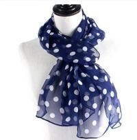 Summer Sunscreen Scarf Long Woman  Silk Scarves 50*160cm Designer Polka Dots Print Female Summer Sheer Wraps tamsiai mėlyna spalva