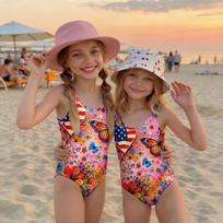 Girls One Piece Swimsuit Summer Casual Fashion Floral Print Swimwear for Children Comfortable Fit Durable Fabric Suitable for Pool Beach 100 rožinė