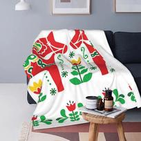 Flanelinis Fleece pledas sofai, gėlių Švedijos Dala arkliukai, lengvas pliušinis, minkštas, jaukus pledas, lovai, sofai 75x90cm