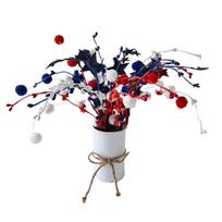 Patriotic Pom Pom Decorative Stems with Star Accents for Home Table Centerpiece Vase Arrangement Seasonal Holiday Decoration One Size