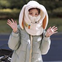Cute Cartoon Rabbit Ear Balaclava Hat Drawstring Windproof Masks Hood Beanies Solid Color Ear Protector Helmet Hat Hiking XS（old） balta