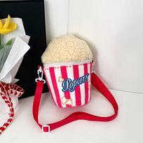 Cute Vintage Popcorn Bucket Bag Portable Casual Small Popcorn Sling Bag Adjustable Strap Versatile Coin Purse raudona