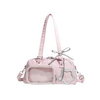 New Nylon Ita Bag Cute Bow Decor Large Capacity Transparent Display Bag Sweet Pink Polka Dot Shoulder Bag Commuting Use rožinė