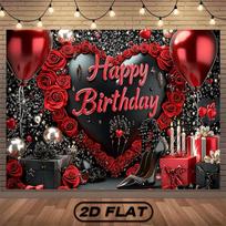2D Glamourous Black Red Birthday Backdrop for Adult Party Photography Background 47.2x31.5inch/120*80cm