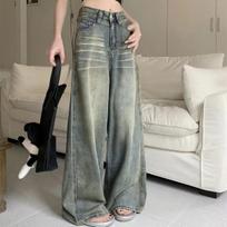 Y2K Loose Straight Leg Jeans Women Trousers Baggy Wide Fit Casual High Waist Retro Washed Vintage Style Women's Jeans XS mėlyna