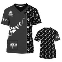 Pet Store Funny Uniform Animal Dog Groomer 3D Print T Shirts Work Clothing Daily Casual Round Neck T-shirt Short Sleeve Tops XXS