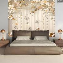 2D Elegant Pearl & Floral Backdrop Champagne Gold Butterfly Party Decoration Background 47.2x31.5inch/120*80cm