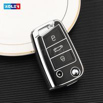 TPU automobilio atverčiamas raktų dėklo dangtelis, skirtas VW Volkswagen Golf 7 MK7 Tiguan MK2, skirtas Seat Ateca Leon FR 2 Ibiza Skoda Octavia Keyless juoda