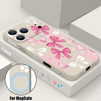 Bowknots Pattern Case For iPhone 17 Pro Max iPhone 16 15 14 13 Pro Max Magnetic For Magsafe Soft Silicone Phone Back Cover iPhone 16 balta