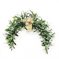 Olive Leaf Door Garland Decoration Spring Summer Artificial Greenery Arch with Natural Style Bow for Home Wall Hanging Indoor Outdoor One Size