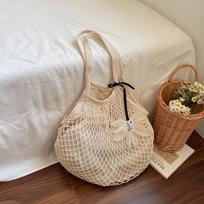 Lazy Style Hollow Out Woven Mesh Tote Bag for Women 2026 New Arrival Versatile Commute Single Shoulder Bag Large Capacity Vacation Beach Bag smėlis