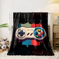 A retro gaming controller with a split blue-red background and drips. for all seasons blanket lunch break throw gift 80cm x 120cm
