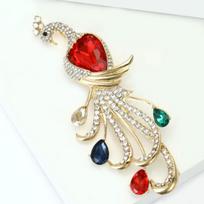 Statement Peacock Brooch for Women Gold Tone Rhinestone Crystal Pin for Special Occasions Weddings and Banquets