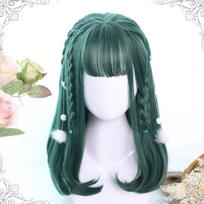 Anime žalia juoda violetinė vidutinio ilgio perukas tiesus lolita perukas cosplay perukai karščiui atsparūs sintetiniai plaukai anime vakarėlių plaukai žalia