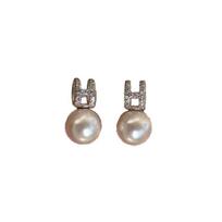 S925 silver-plated earrings delicate niche everything with the girl wind inset zircon H type white pearl earrings Shi Jia ins wind letter earrings