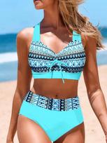 2024 m. Nauji Bikini Sexy Beach maudymosi kostiumėliai Moteriški vasaros mados dizaino spausdinti maudymosi kostiumėliai Bikinio rinkinys Moteriški dviejų dalių maudymosi kostiumėliai XXXL žalsvai mėlyna