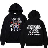 Junior H Sad Boyz Print Hoodies Mania Tour 2024 Harajuku Hip Hop Long Sleeve Men Fleece Casual Oversized Hoodie Streetwear S