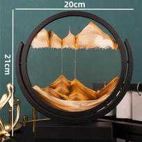 3D pasukamas smėlio laikrodis, judantis smėlis, paveikslas, apvalus stiklas, juodas rėmelis, smėlio stiklas, giliavandenis smėlio peizažas, greito smėlio namų dekoracijos oranžinė