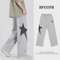 Unisex Solid Color Basketball Sweatpants with Star Embroidery - Straight, Wide-Leg Design XL pilka spalva