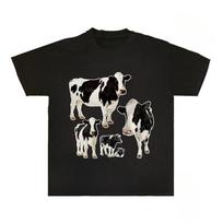 Pieninės karvės grafikos unisex medvilninis marškinėlis Tee Kasdienis trumpomis rankovėmis su apvalia apykakle Viršus Madingas gatvės stiliaus rudens marškinėlis Grafiniai marškinėliai S