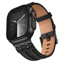 Leather Watch Band for Apple Watch Strap 49mm 46mm 45mm 44mm Luxury Man Bracelet for iWatch Ultra 3 Series 11 10 9 8 7 6 Se Band 49mm(Ultra 3 2 1) juoda