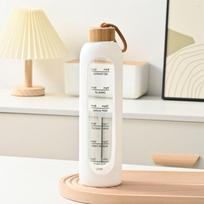 32oz 1L Time-marked Glass Water Bottles Bamboo Lid Free of Lead Motivational Sport Silicone Sleeve Portable Drink Bottle Gift balta