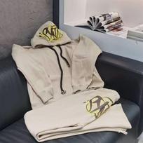 GLYDE Aukštos kokybės medvilninis laisvalaikio sportinis kostiumas Y2K Harajuku High Street Vyriški moteriški džemperiai su gobtuvu kelnės Hip Hop sportinė apranga viršutiniai drabužiai sportinės kelnės S smėlis