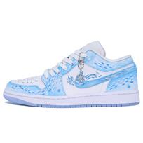 Jordan Air Jordan 1 Atsparūs trinčiai Kvėpuojantys žemi Vintažiniai Krepšinio Batai Unisex Balti Mėlyni DC0774-105(Team1083-) 38.5