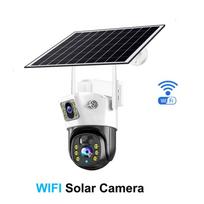 4G/WiFi Solar Dual-Lens Dual-Screen CCTV – HD Intelligent Human Detection Surveillance Camera 【5】Wifi Camera juoda/balta