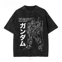 Japanese anime Gundam  Summer New washed unisex Tshirt  trend pattern Harajuku street shortsleeved Loose YK quality shirt M